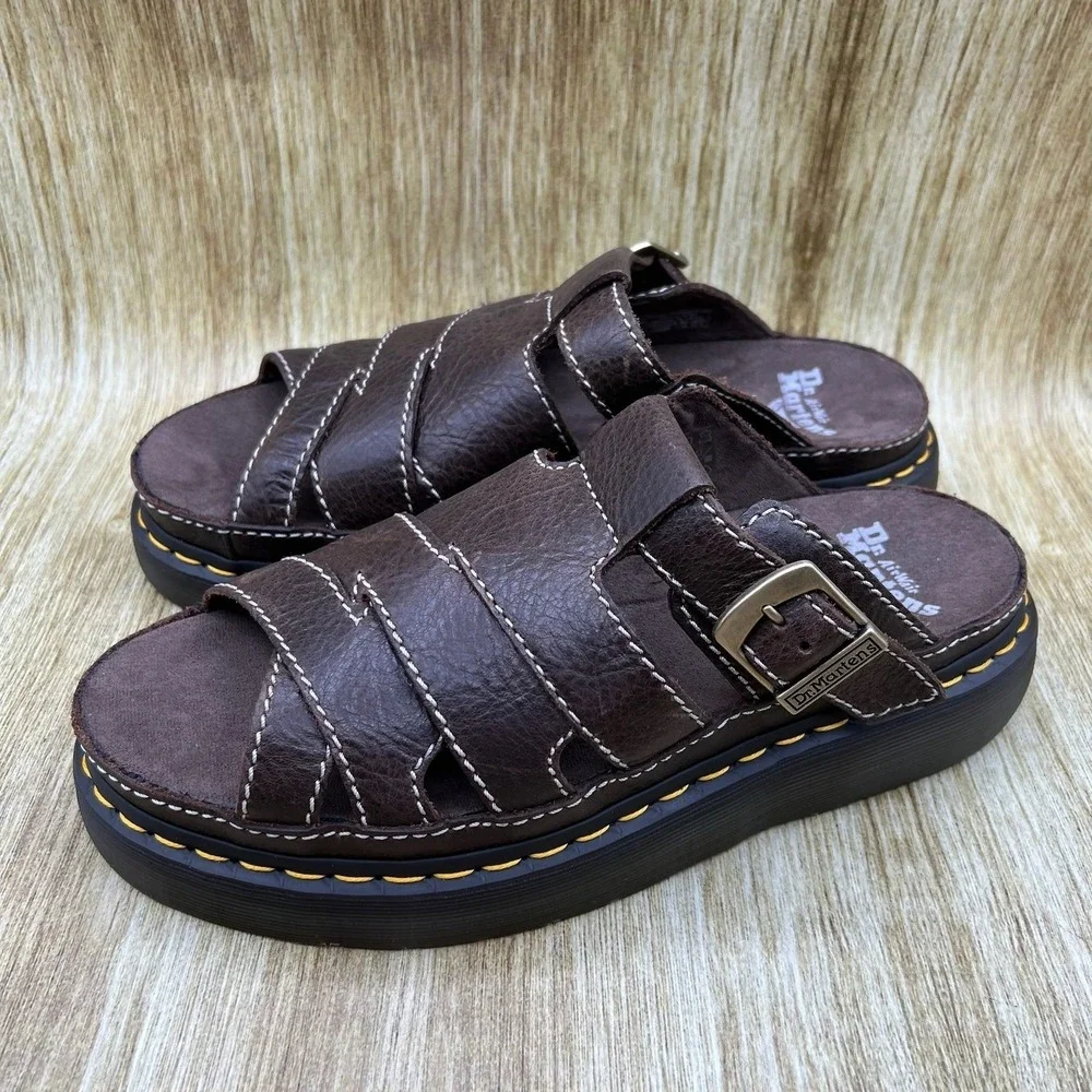 Dr. Martens Maxxy Slide Men's Size 13 Brown Leather Fisherman Buckle Sandals NEW